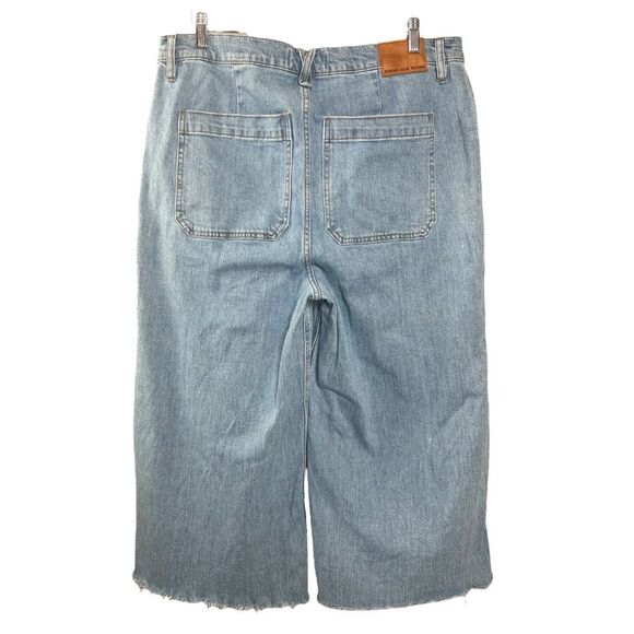 J Crew Point Sur Wide Leg Crop Clean Light Wash Stretch Raw Hem Patch Pocket - Picture 5 of 13